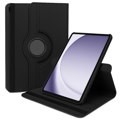 360° Rotating Case Cover for Samsung Galaxy Tab A9 8.7-inch, Black Leather-Style Flip Stand (BLACK)