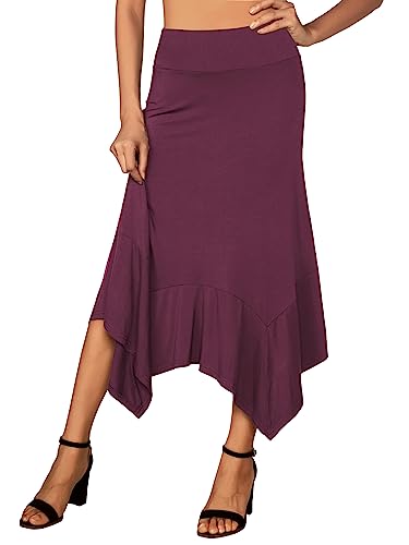 DJT Women's Skirts Stretchy Waistband A Line Handkerchief Hem Flowy Flared Casual Midi Skirt2