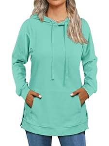 Cuptacc Pull Femme Sweat A Capuche Femme Haut Sport Manches Longues avec Poche Hiver Chic Occasionnel Aquablue XXL 50-52