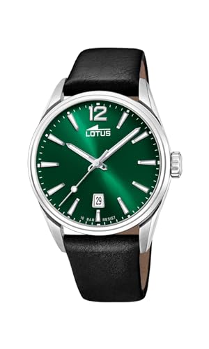 Lotus Herren Armbanduhr aus Edelstahl und Leder in der Farbe Silber-Grün-Schwarz 42mm, Wasserdichtigkeit: 10Bar, 18693/4