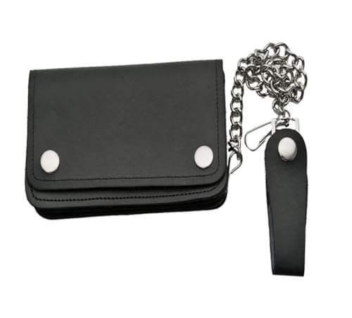 Black Bi-Fold 7 inch Leather Biker Wallet With Snap Belt Loop