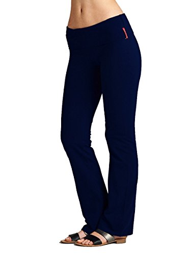 Active Regular Leg Stretch Cotton Fold Over Workout Yoga Pants AB8150 (2XL, Navy)