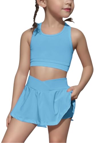 Image of SOLY HUX Toddler Girl's 2 Piece Workout Outfits Lightweight Crop Tank Tops and Skort Athletic Set
