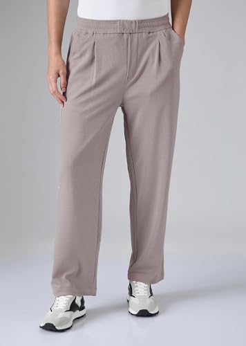 Image of KOTTY Men's Relaxed Fit Pleated Trousers|Casual Elastic Waist Straight Leg Pants with Pockets|Stylish Casual Wear