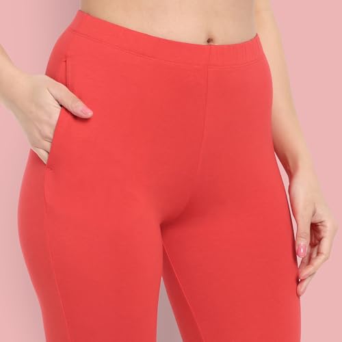 Image of ONE SKY Women Full Length Leggings | Cotton Modal Spandex Blend | High Waist Stretchable & Bio-Washed Fabric | Colour-Lock Technology | Comfortable Leggings for Women