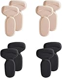 Heel Grips Liner Cushions Inserts for Loose Shoes, Heel Pads for Shoes, Anti Slip Shoe Inserts for Too Big Shoes Women Men, Soft Heel Protectors Stop Heel Slip & Blisters (Black*2pairs+Beige*2pairs)