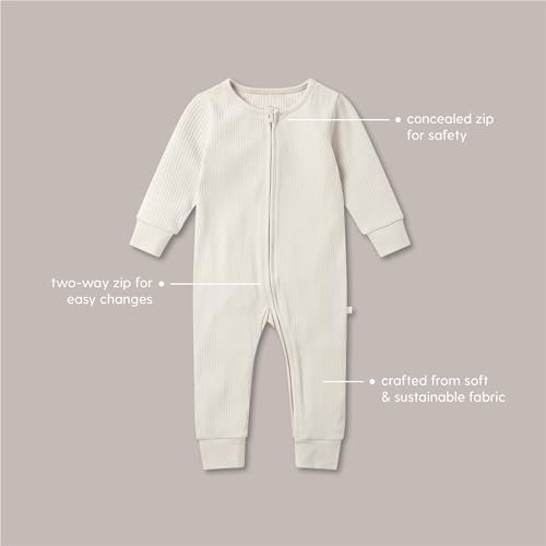 MORI Baby Boys and Girls Ribbed Clever One Piece Pajamas - Unisex Infant Two Way Zipped Long Sleeve Snug Fit Nightwear3