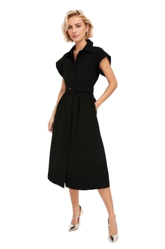 Ladyful Women Casual Button Down Shirt Dress Short Wing Sleeve Bu...