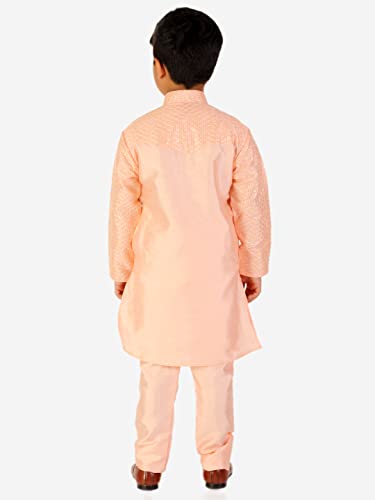 Image of Pro-Ethic Style Developer Boys Silk Solid Kurta Pajama Set | | Self Design | Mandarin Collar | Traditional Ethnic Wear (S-161)