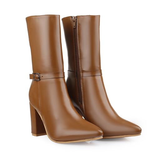 Image of BXXY Elegant Women's Mid-Calf Office, Winter Outings, and All Occasion Wear Boots with 9 CM Block Heel