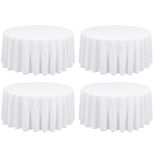 Lot de 4 Nappes Blanche Rondes 90 Pouce/ 229cm En Polyester Nappe Ronde En Polyester Blanche Nappes Résistantes Aux Plis Et Aux Taches Pour Réception De Mariage Salle à Manger Banquet Buffet,Extérieur