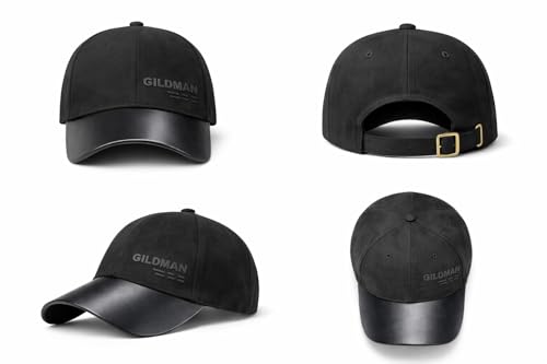 Image of Gildman Luxury Suede Baseball Cap for Men - Black Leather Visor, Adjustable Fit, Premium Street Style Cap