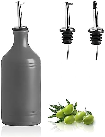 Sweejar Ceramic Olive Oil Dispenser Bottle, Opaque Oil Cruet Protects Oil to Reduce Oxidation, Suitable for Storage Oil, Vinegar, Coffee Syrups & Other Liquids, Pack of 1, 15.5 Fl Oz (Dark Grey)