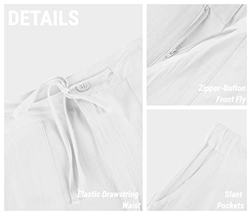 PASLTER Mens Casual Linen Pants Loose Fit Elastic Drawstring Waist Straight-Legs Summer Yoga Beach Long Pants