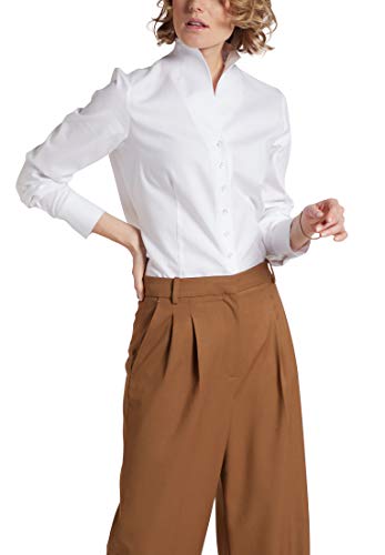 ETERNA Modern Fit Bluse Langarm Stehkragen Punkte weiß Größe 40
