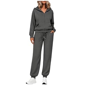Generisch Damen Jogginganzug Set Zweiteiler Weich Weich Bequem Baggy Langarm Kapuze Reißverschluss Taschen große Größen für Herbst Winter Freizeit Sport Loungewear Streetwear Trainingsanzug E03