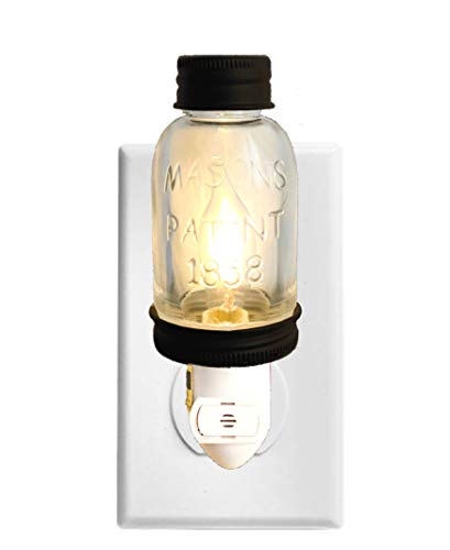 Rustic LED Mini Mason Jar Night Light in Black | Auto On/Off Sensor | Farmhouse Decor | Quality Constuction | Energy Efficient LED Bulb | Timeless Design