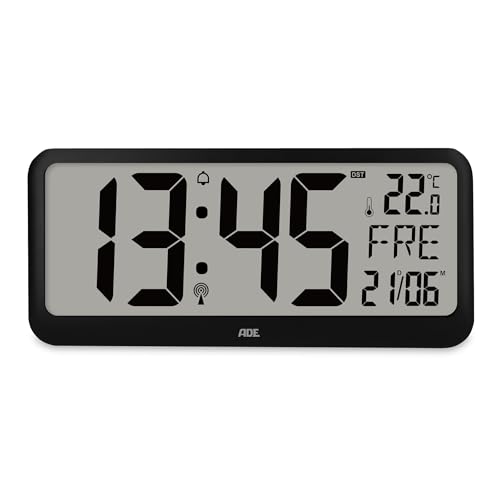 ADE Sehr große Digitale Wanduhr mit XXL-Ziffern | Funkuhr mit Kalender | perfekt für Büro, Großraum, Werkstatt, Senioren | Thermometer & Alarm | Tischuhr schwarz ADE Sehr große Digitale Wanduhr mit XXL-Ziffern | Funkuhr mit Kalender | perfekt für Büro, Großraum, Werkstatt, Senioren | Thermometer & Alarm | Tischuhr schwarz