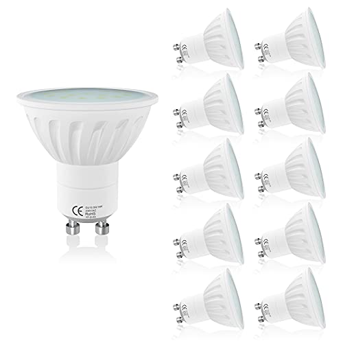 LAMPAOUS GU10 LED 5W Day White Spot Lights - 50W Halogen Replacement, Full Ceramic 4000K Natural White for Ceiling Recessed Downlights in Kitchen Bathroom, 10 Pack