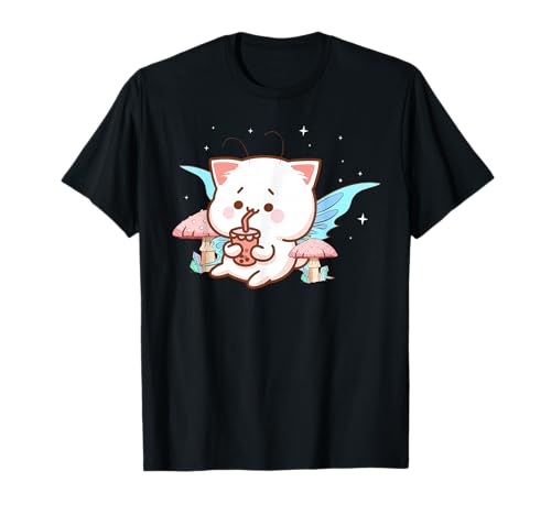 Fairycore Aesthetic Fairy Kawaii Chat Buvant du thé à Bulles T-Shirt