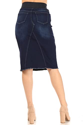 Fashion2Love Women's High Waisted Shaping Pull-On Stretch Denim Calf Length Skirt (77617)3