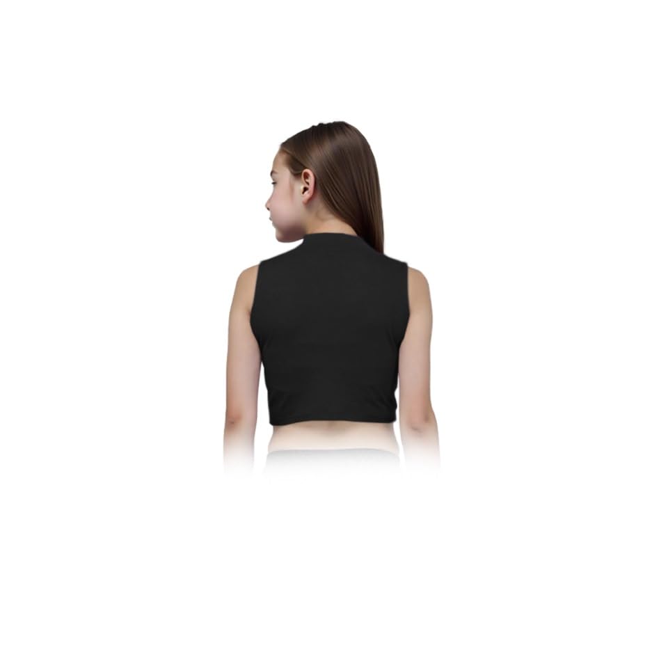 Image of Gum & Berries Girls Turtle Neck Crop Sleeveless Vest Tank Top Lightweight Disco Dance,
