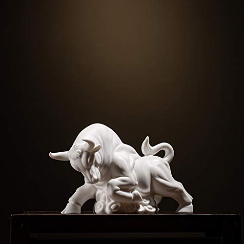Statue de bœuf en poterie artisanale, sculpture blanche haut de gamme