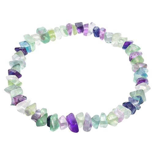 Image of Certified Multi Fluorite Bracelet for Women Men with Healing Crystal and Reiki Stone - Beautiful Gemstone Beaded Bracelet for Balance, Harmony & Positive Energy (Chips Stone Beads)