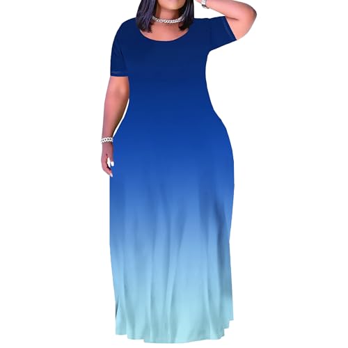 Image of PinkPatty Women's Plus Size Maxi Dresses Short Sleeve Sundress Summer T-Shirt Beach Long Dress with Pockets