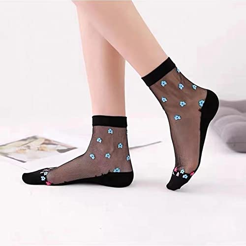 Image of DXYAKY Sheer Mesh Transparent Socks for Women Ultra-thin Lace Fishnet See Through Ankle Novelty Casual Floral Socks