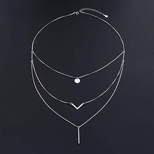 Daochong S925 Sterling Silver Triple Layer Pendant Choker Necklace For Women 16"+2" #TOP2