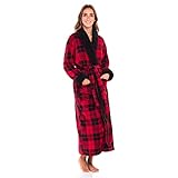 Alexander Del Rossa Women's Warm Fleece Robe, Long Plush Bathrobe, Large-XL Red Buffalo Check Plaid...