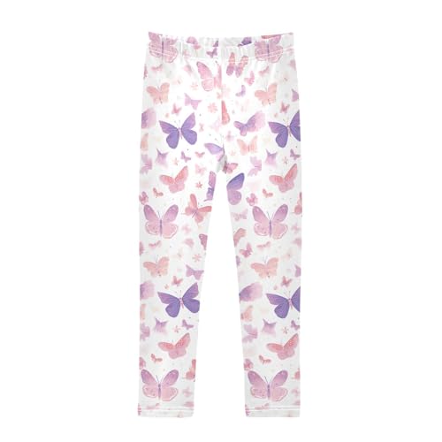 KLL Butterflies on White Pink Toddler Girl Leggings Fashion Full Length Lounge Pants Gym