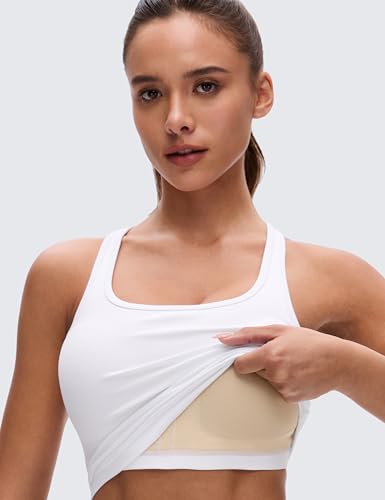Image of CRZ YOGA Butterluxe Racerback Crop Tank Tops | Light Support, Removable Pads, Yoga, Extremely Soft, Scoop Neck, Longline Sports Bras for Women