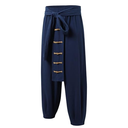 Pantalones harén de ramio estilo chino con pernera ancha retro 4