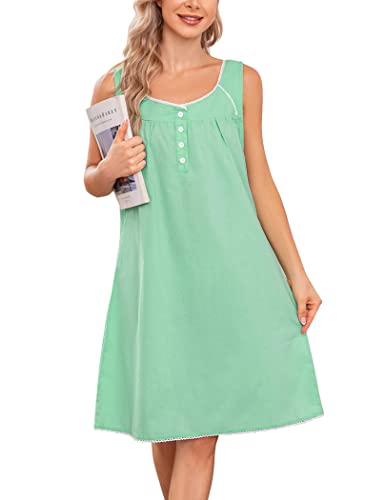 Ekouaer Cotton Nightgowns for Women Sleeveless Sleepwear Comfort Soft V Neck Night Gown Dresses Mint Green
