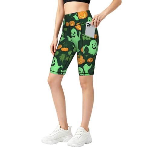 Short de sport anti-frottement Halloween taille haute avec poches pour smartphone femme