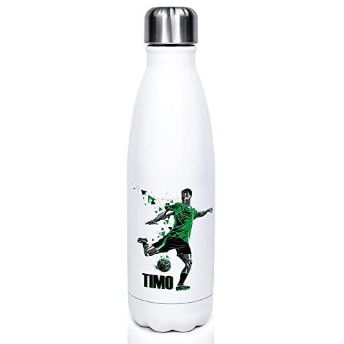 GRAZDesign Trinkflasche Sport Edelstahl personalisiert Name, auslaufsicher Einschulung Geschenk, Thermosflasche Sportflasche Kinder/Erwachsene 500ml Fussball Grün