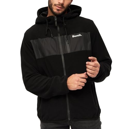 Bench Blaine Herren Fleecejacke mit Kapuze und durchgehendem Reißverschluss, warm, Schwarz , S