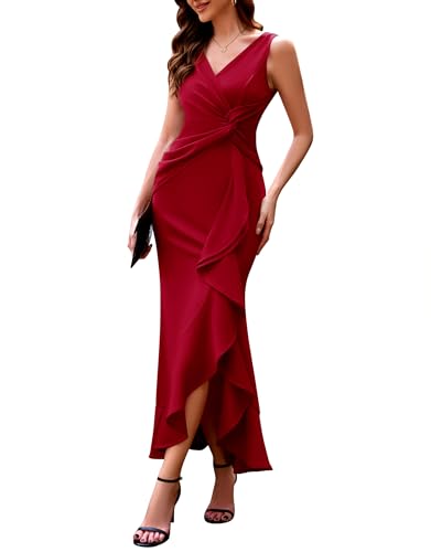 Image of BeryLove Formal Wedding Guest Evening Midi Ruffle Dresses Prom Cocktail Party Mother of The Bride Dress