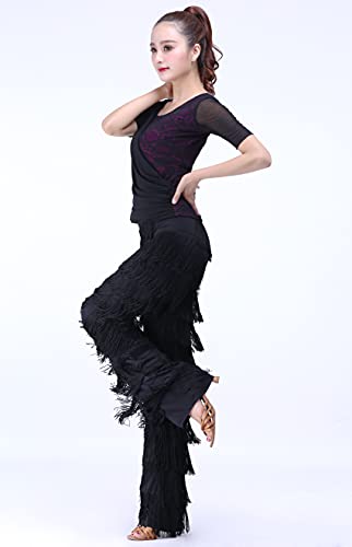 Jezisyma Adult Fringe Pants Tassel Ballroom Latin Rumba Chacha Tango Salsa Dance Pants Practice Performance Dancing Costume Trousers Black(Xl) #TOP2