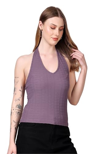 Image of London Hills Women's Cotton Slim Fit Tank Top Halter Neck Tops Stylish | Backless Tops | Halter Neck Top | Backless Tank Tops