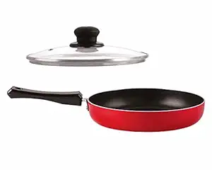 NIRLON Aluminium Nonstick Dishwasher Safe Deep Fry Pan with Glass Lid - 26 cm, 2.25 L