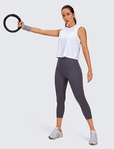 Image of CRZ YOGA Pima Cotton Cropped Tank Tops for Women Workout Crop Tops High Neck Sleeveless Athletic Gym Shirts