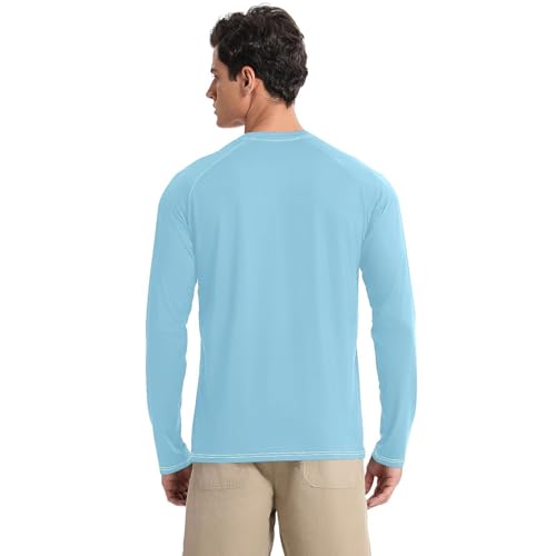 Sky Blue Men's UPF 50+ Swim Shirts Loose Type Elasticity Men's Sun Shirt Long Sleeve Summer2