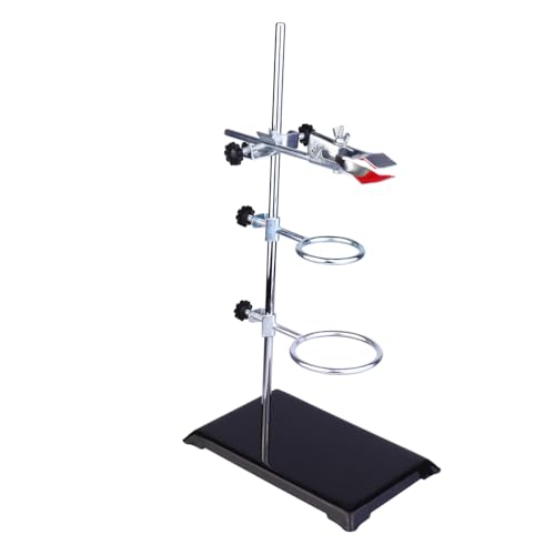 Laboratory Retort Support Stand for Titration Extraction with a Burette Clamp and 2 Flask Ring Clamps Used in Chemistry or Physics Lab (RodLength 16)