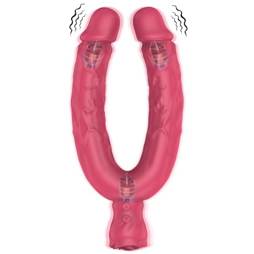 Double Ended Dildos Vibrator for Women, Vibrating Double Sided Dildo with Nipple Stimulator 10 Super Strong Vibration Modes, Flexible Penis Dildo for Double Penetration, Lesbian Adult Sex Toys
