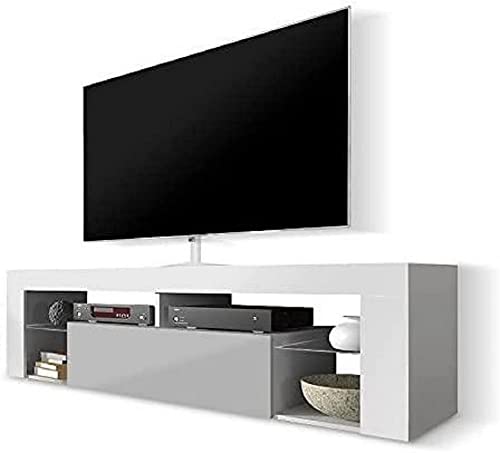 Selsey Hugo - Meuble TV/Banc TV 140 cm (Blanc/Gris)