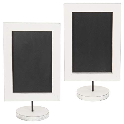 Mygift Vintage White Wood Framed Chalkboard Tabletop Sign With Round Pedestal Base, Small Eraseable Chalkboard Vertical Or Horizontal Display, Set Of 2 #TOP5