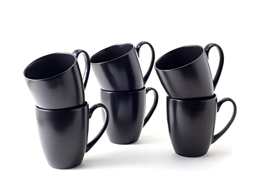 Hanseküche Kaffeebecher Set Groß – Kaffeetassen aus hochwertiger und massiver Keramik, große Henkel, große Becher, Coffee Mug, Tee Kakao, matt, Tassen, Becher (Schwarz, 6er Set)